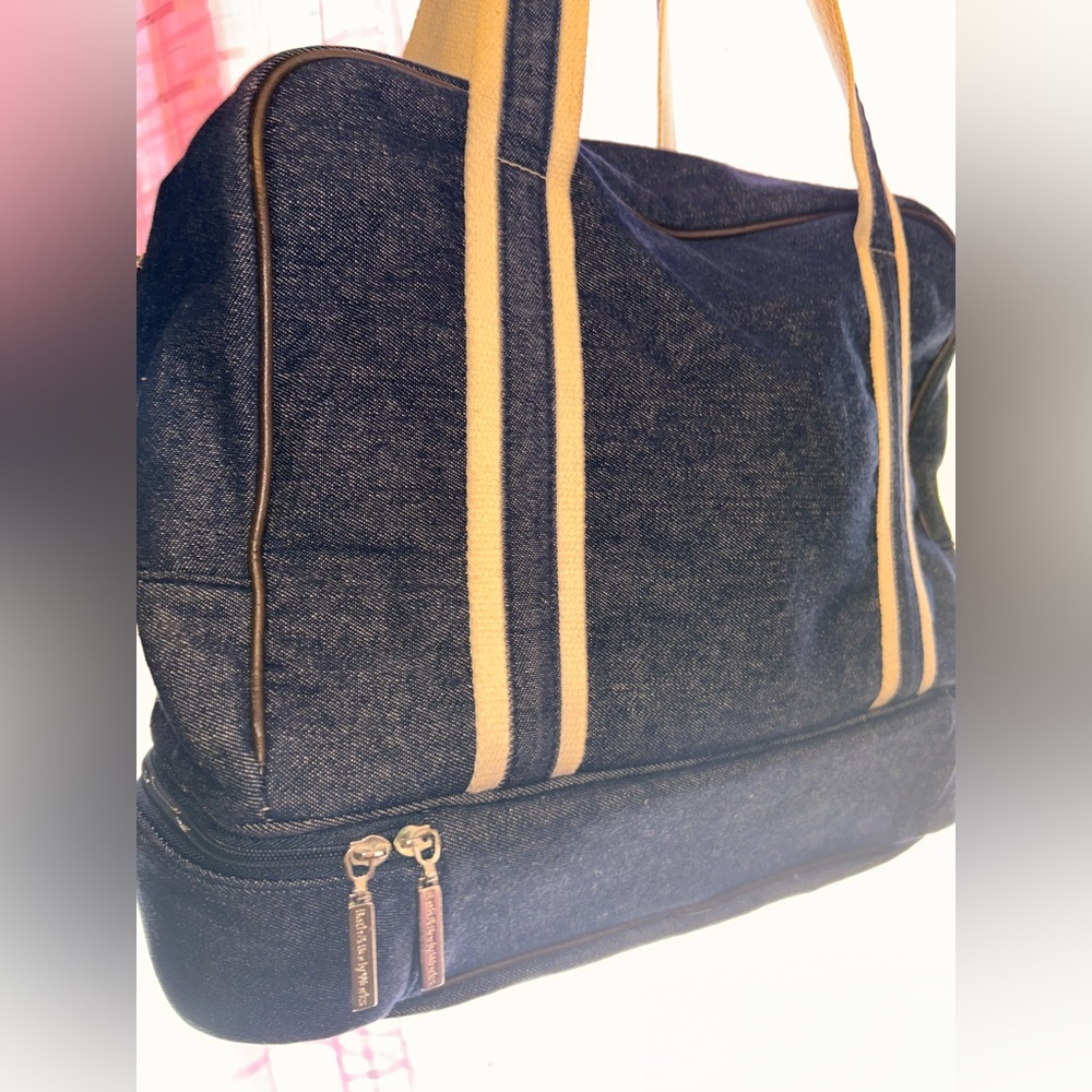 Bath & Body Works Navy Denim Duffel with Tan Straps